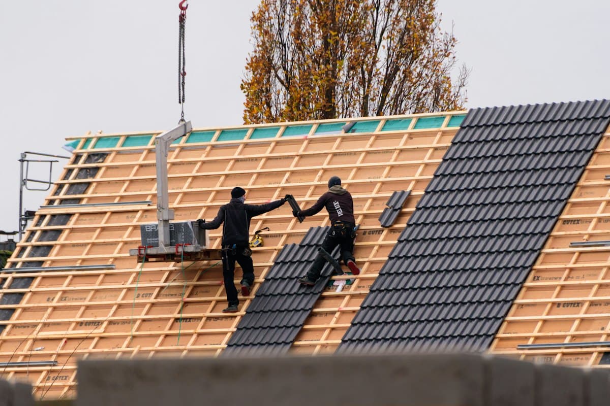 Jobsite photo: Roof tiles staged, with time and GPS location